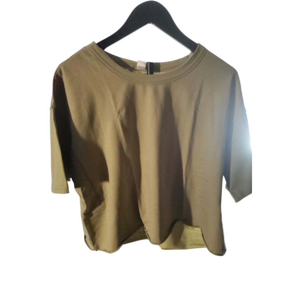 ELGOGY Olive Green Asymmetrical Hem Tunic Top‎ Size L